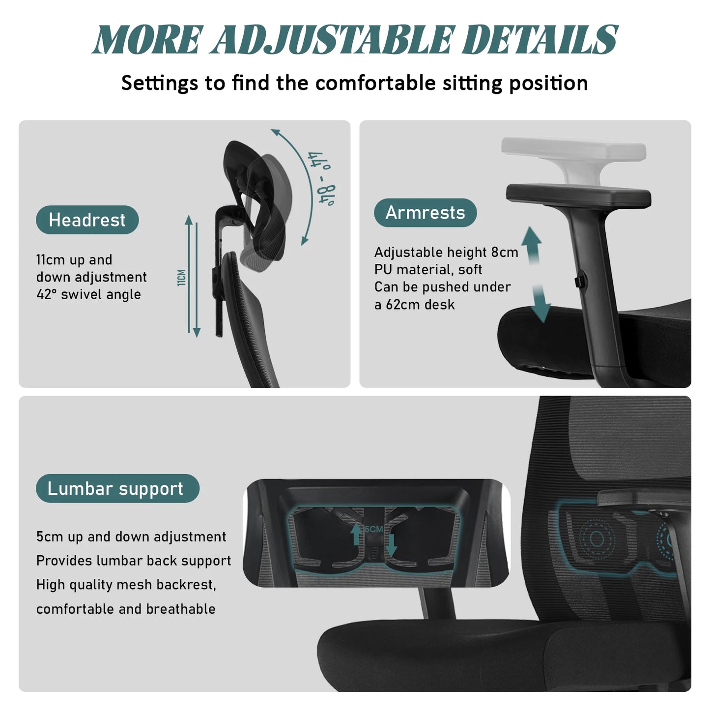 Chaise Ergonomique SEATERGO Dossier en S & Appui-tête Réglable