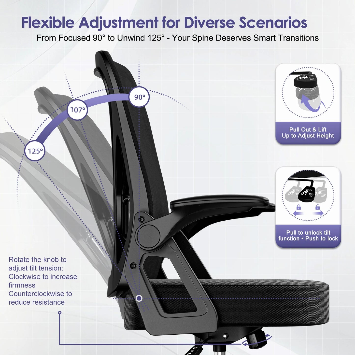 Chaise Ergonomique SEATERGO™ – Accoudoirs Relevables & Gain de Place