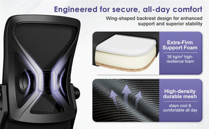 Chaise Ergonomique SEATERGO™ – Accoudoirs Relevables & Gain de Place