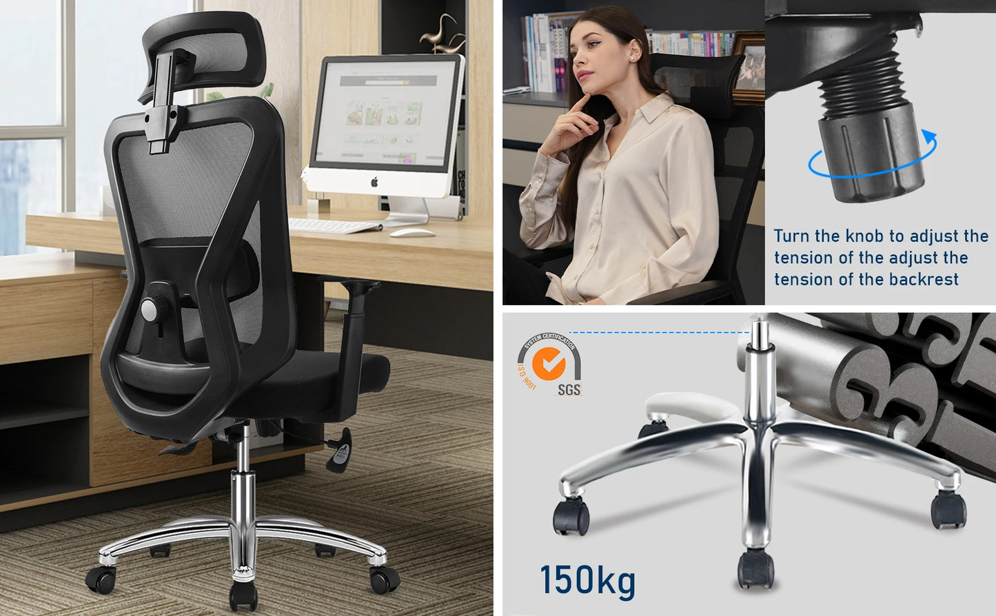 Chaise Ergonomique SEATERGO™ Soutien Lombaire Soft & Base Métal