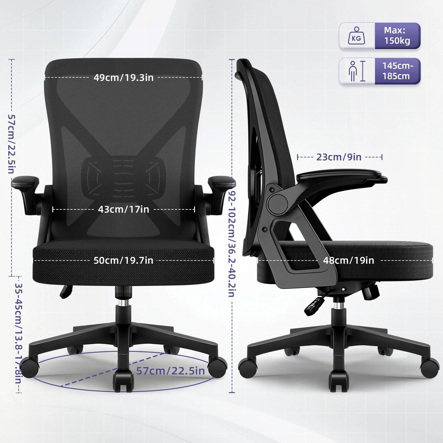 Chaise Ergonomique SEATERGO™ – Accoudoirs Relevables & Gain de Place