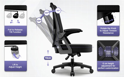 Chaise Ergonomique SEATERGO™ – Accoudoirs Relevables & Gain de Place