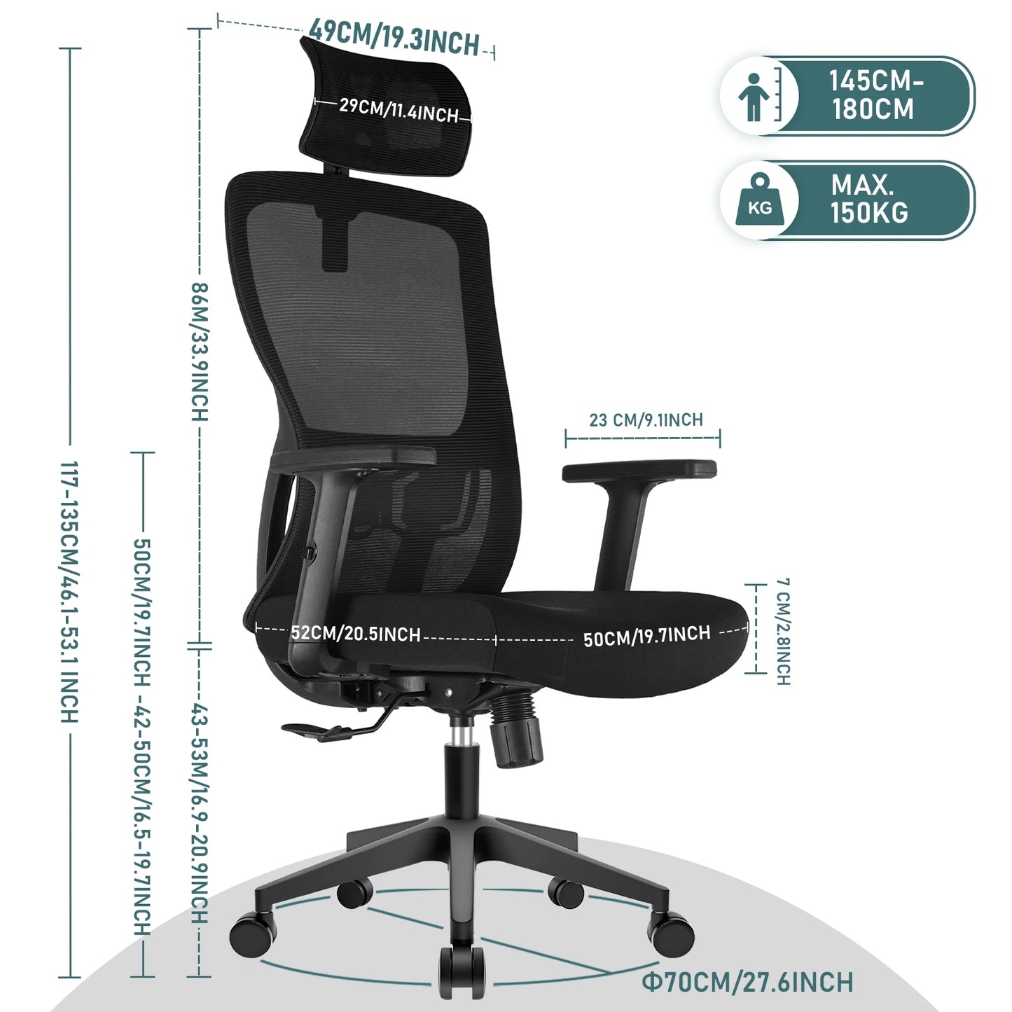 Chaise Ergonomique SEATERGO Dossier en S & Appui-tête Réglable