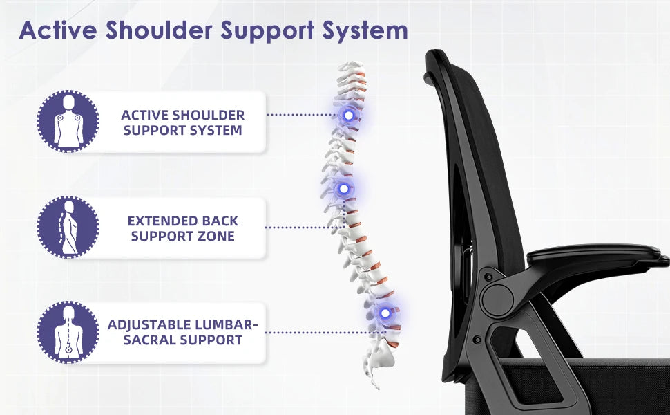 Chaise Ergonomique SEATERGO™ – Accoudoirs Relevables & Gain de Place