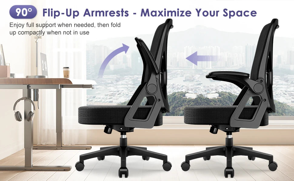 Chaise Ergonomique SEATERGO™ – Accoudoirs Relevables & Gain de Place